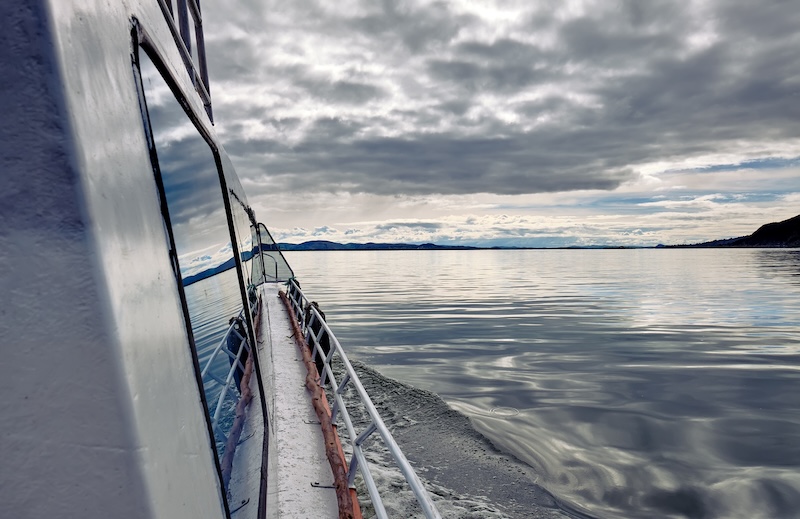 View from a boat on Lake Titicaca in Peru.