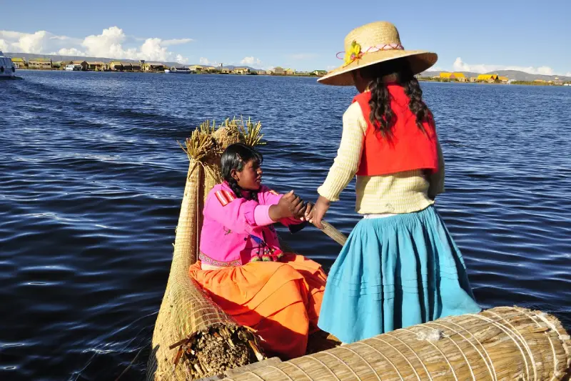 Southern Peru totora boat in lake titicaca