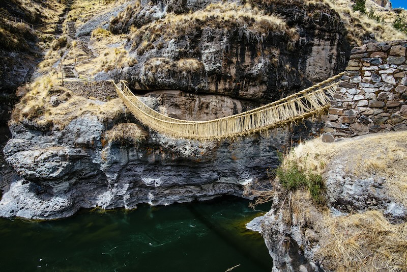 Inca bridge over the river Apurimac / Queswachoca / Andes /Peru / South America