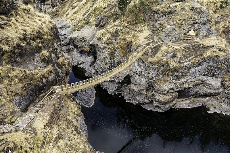 A rope Bridge over the Abancay River, in Cusco, Peru