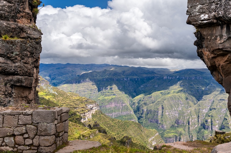 Waqrapukara archaeological site view of mountains and valleys in Peru